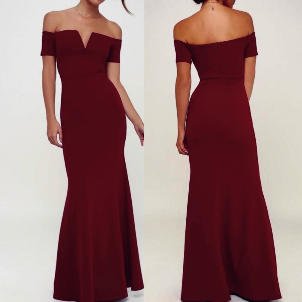 Lulus Lynne Burgundy Off-the-Shoulder Maxi Dress Formal Gown Dress size medium M